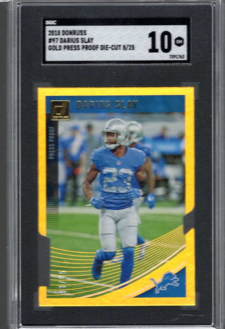 Darius Slay Gold Press Proof Die Cut /25 2018 Panini Donruss #97 SGC 10: Darius Slay Gold Press Proof Die Cut /25 2018 Panini Donruss #97 SGC 10