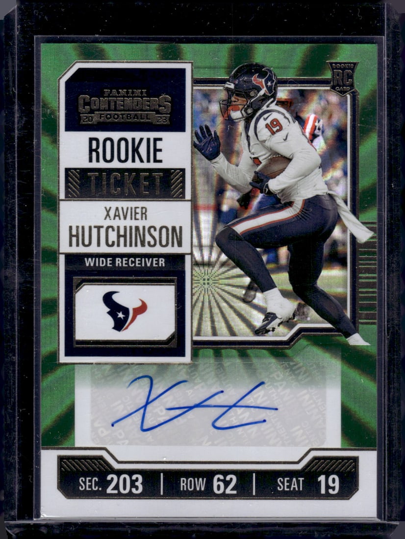 Xavier Hutchinson Green Laser RC Auto 2023 Panini Contenders #149: Xavier Hutchinson Green Laser RC Auto 2023 Panini Contenders #149