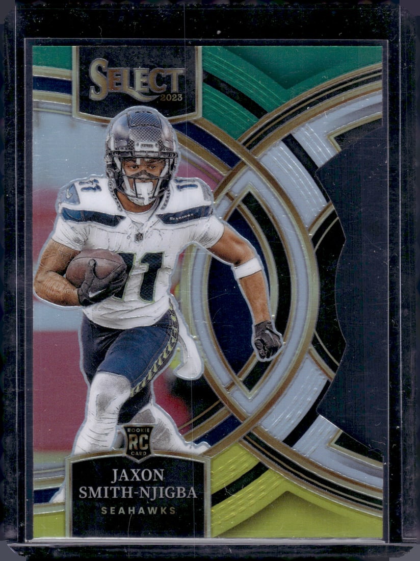 Jaxon Smith-Njigba Green/Yellow Prizm Die Cut RC 2023 Panini Select #174 (1 of 2)