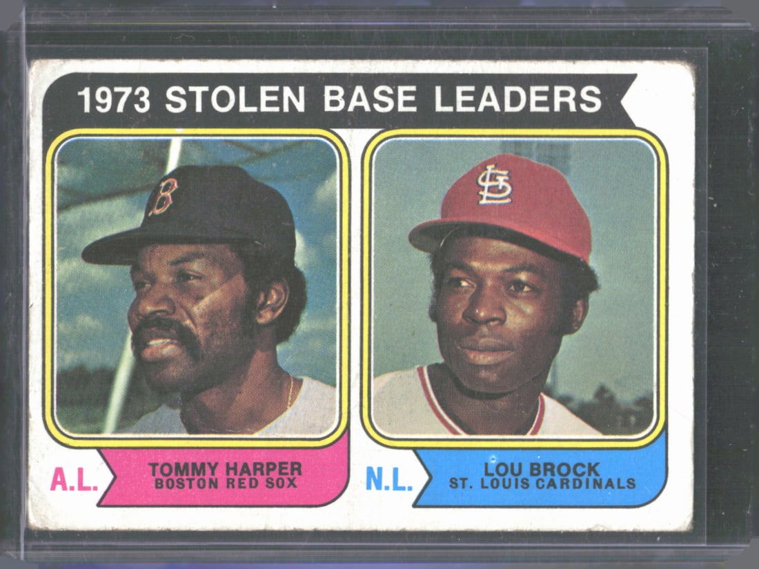 1973 Stolen Base Leaders (Tommy Harper / Lou Brock) 1974 Topps #204: 1973 Stolen Base Leaders (Tommy Harper / Lou Brock) 1974 Topps #204