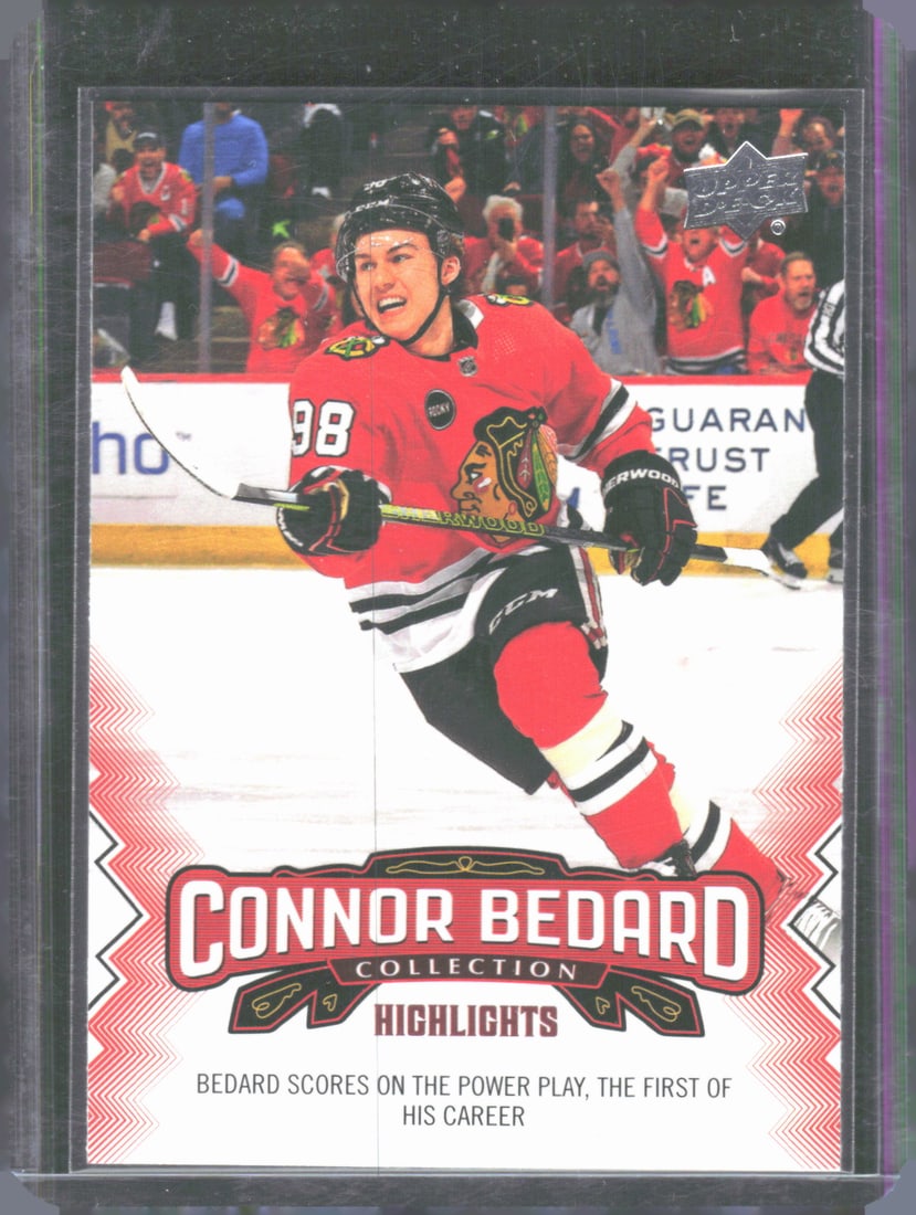 Bedard scores on the power play, the first of his career 2023-24 Upper Deck Connor Bedard Collection (1 of 2)
