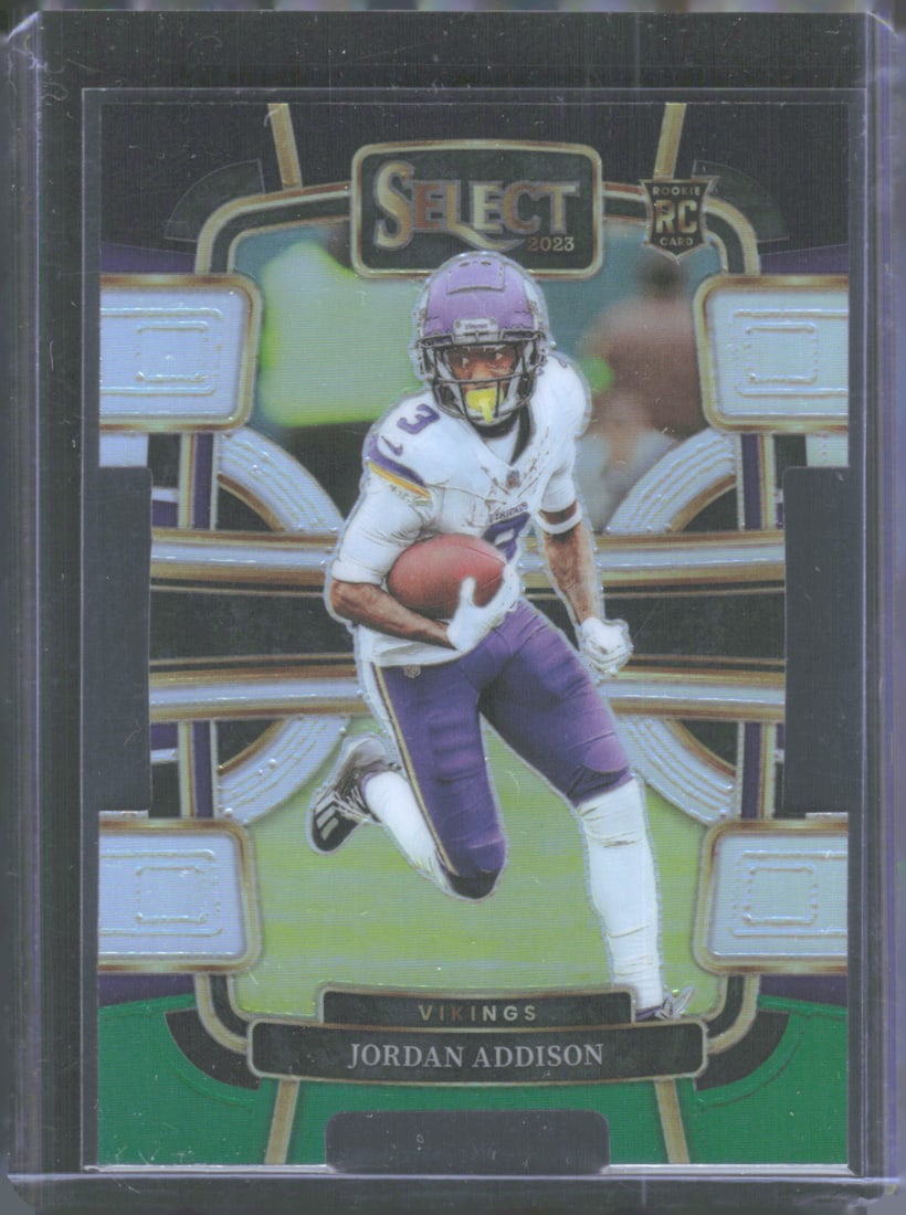 Jordan Addison Rookie Black and Green Prizms Die Cuts 2023 Panini Select #66 (1 of 2)