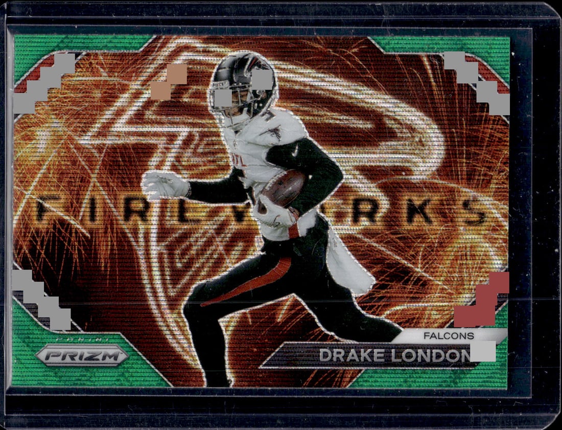 Drake London Fireworks Green Wave Prizm 2023 Panini Prizm #F-25: Drake London Fireworks Green Wave Prizm 2023 Panini Prizm #F-25