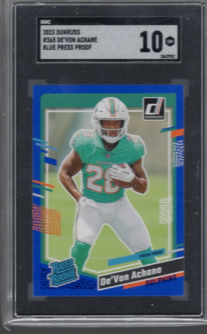 De'Von Achane Blue Press Proof 2023 Panini Donruss #365 SGC 10 (1 of 2)
