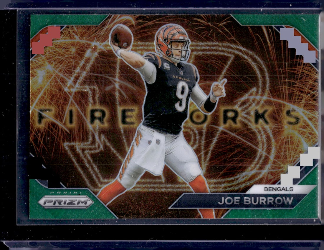 Joe Burrow Fireworks Green Prizm 2023 Panini Prizm #F-8: Joe Burrow Fireworks Green Prizm 2023 Panini Prizm #F-8