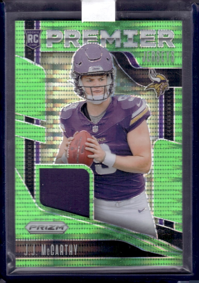 JJ McCarthy Neon Green Pulsar RC Patch 2024 Panini Prizm #PJ-JJM: JJ McCarthy Neon Green Pulsar RC Patch 2024 Panini Prizm #PJ-JJM