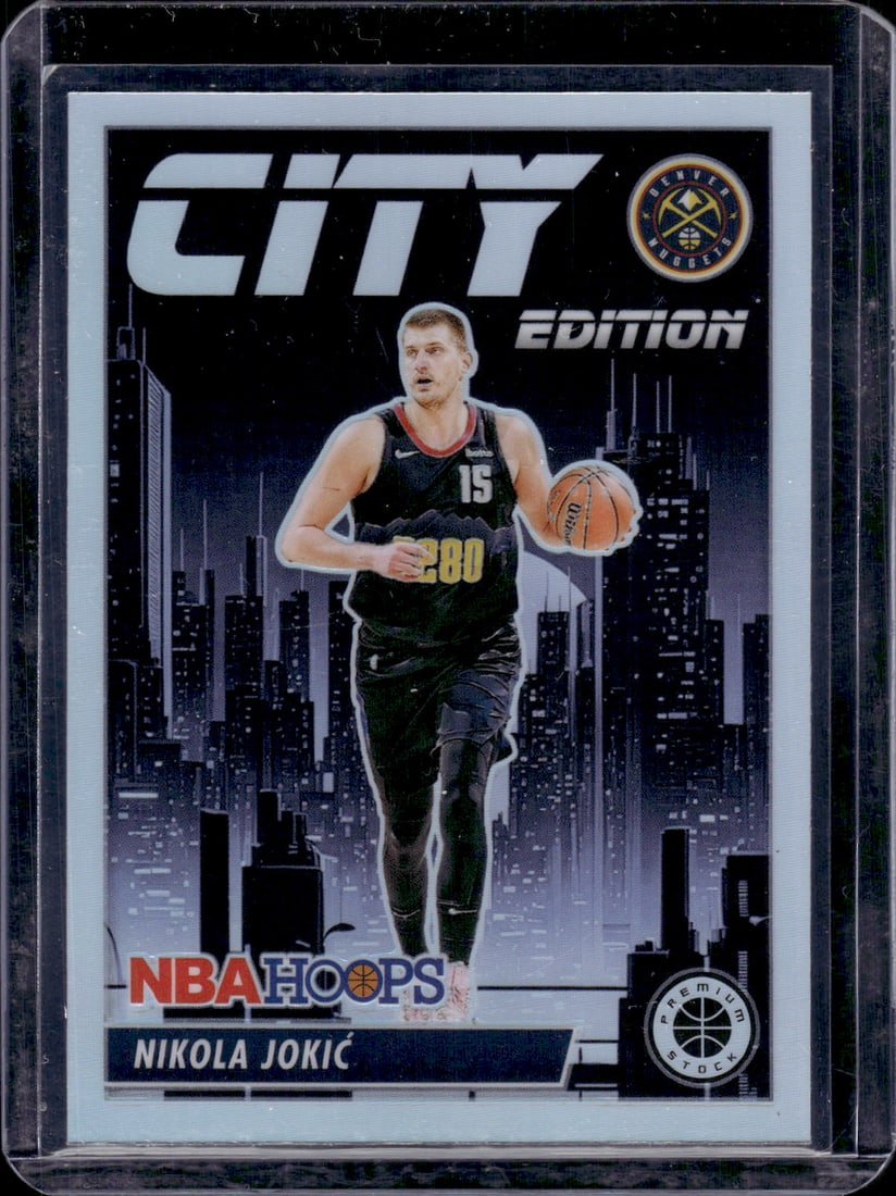 Nikola Jokic City Edition Silver Prizm 2023-24 Panini Premium Stock #13: Nikola Jokic City Edition Silver Prizm 2023-24 Panini Premium Stock #13