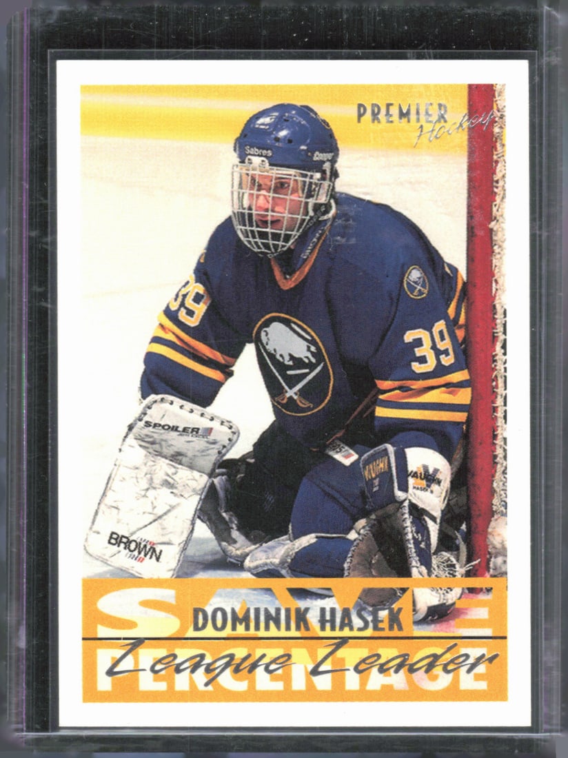 Dominik Hasek League Leader Save % 1994-95 Topps Premier #152: Dominik Hasek League Leader Save % 1994-95 Topps Premier #152