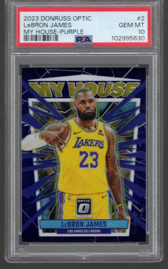 LeBron James My House Purple Prizm 2023-24 Donruss Optic #2 PSA 10 (1 of 2)