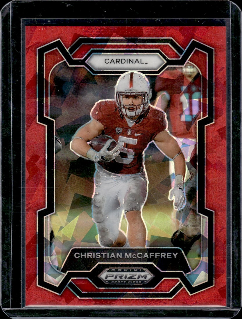 Christian McCaffrey Red Cracked Ice 2024 Panini Prizm Draft Picks #98: Christian McCaffrey Red Cracked Ice 2024 Panini Prizm Draft Picks #98