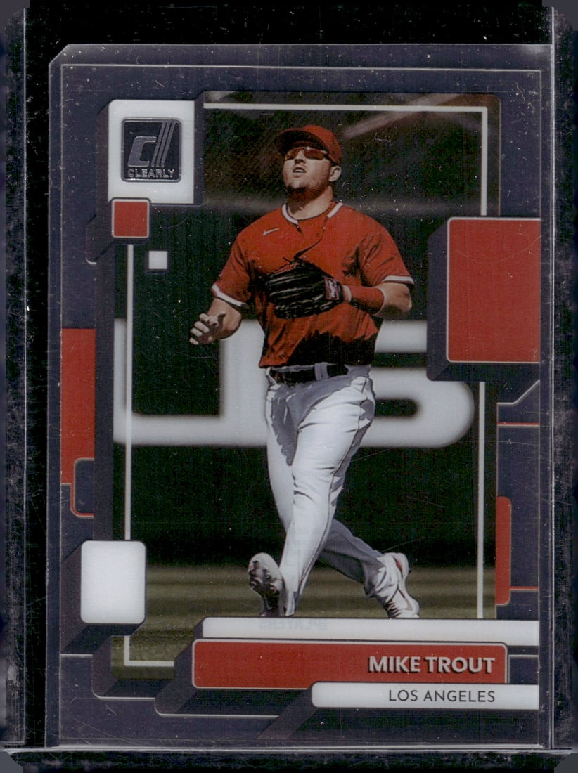 Mike Trout 2022 Panini Chronicles Clearly Donruss #28: Mike Trout 2022 Panini Chronicles Clearly Donruss #28
