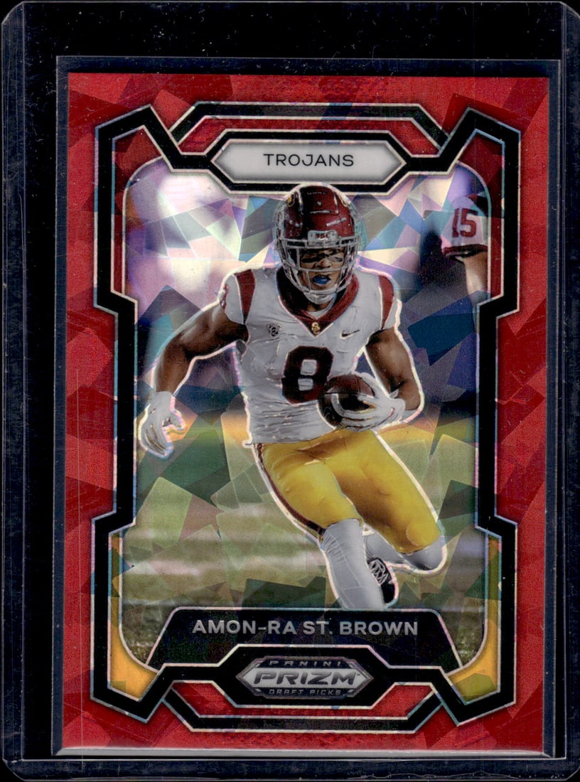 Amon-Ra St. Brown Red Cracked Ice 2024 Panini Prizm Draft Picks #41: Amon-Ra St. Brown Red Cracked Ice 2024 Panini Prizm Draft Picks #41