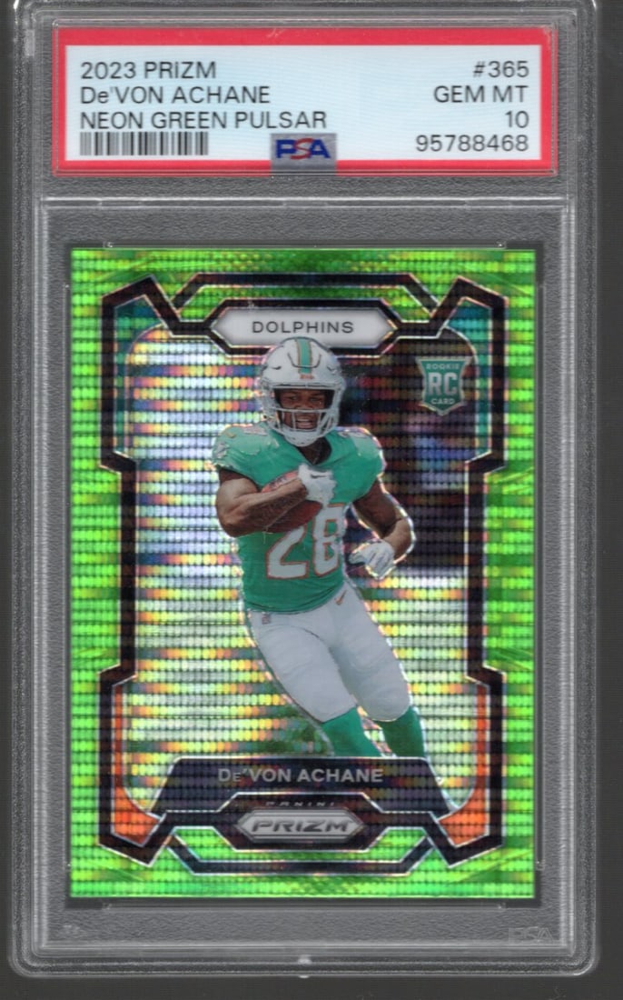 De'Von Achane Neon Green Pulsar Prizm RC 2023 Panini Prizm #365 (1 of 2)