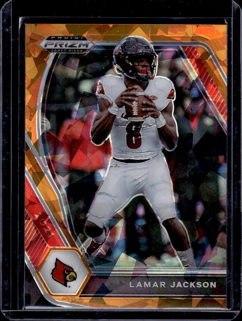 Lamar Jackson Orange Cracked Ice 2021 Panini Prizm Draft Picks #26 (1 of 2)