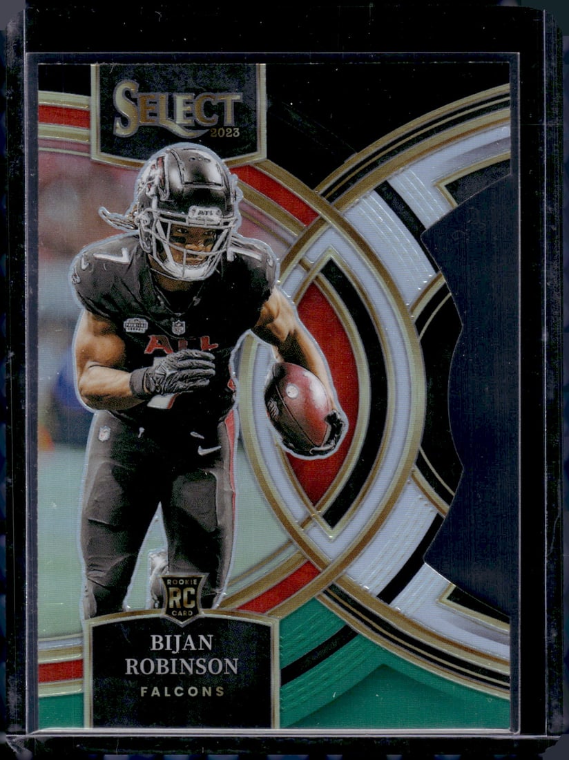 Bijan Robinson Black/Green Prizm Die Cut RC 2023 Panini Select #180: Bijan Robinson Black/Green Prizm Die Cut RC 2023 Panini Select #180