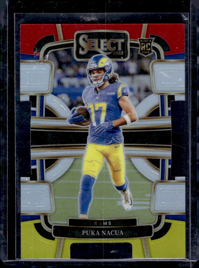 Puka Nacua Red/Yellow Prizm Die Cut RC 2023 Panini Select #56: Puka Nacua Red/Yellow Prizm Die Cut RC 2023 Panini Select #56