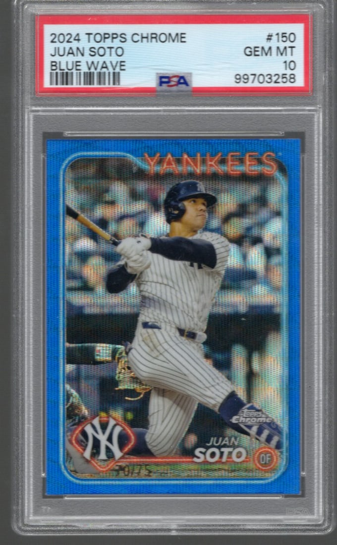 Juan Soto Blue Wave Refractor /75 2024 Topps Chrome #150 PSA 10 GEM MINT POP 11 (1 of 2)