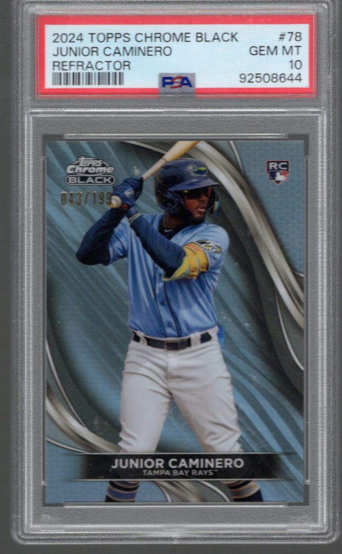 Junior Caminero Refractor RC /199 2024 Topps Chrome Black #78 PSA 10 GEM MINT (1 of 2)