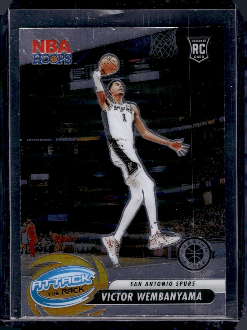 Victor Wembanyama Attack the Rack RC 2023-24 Panini Premium Stock #3: Victor Wembanyama Attack the Rack RC 2023-24 Panini Premium Stock #3