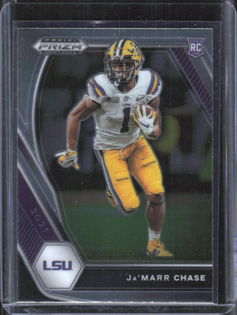Ja'Marr Chase Rookie card 2021 Panini Prizm Draft Picks Collegiate #112: Ja'Marr Chase Rookie card 2021 Panini Prizm Draft Picks Collegiate #112