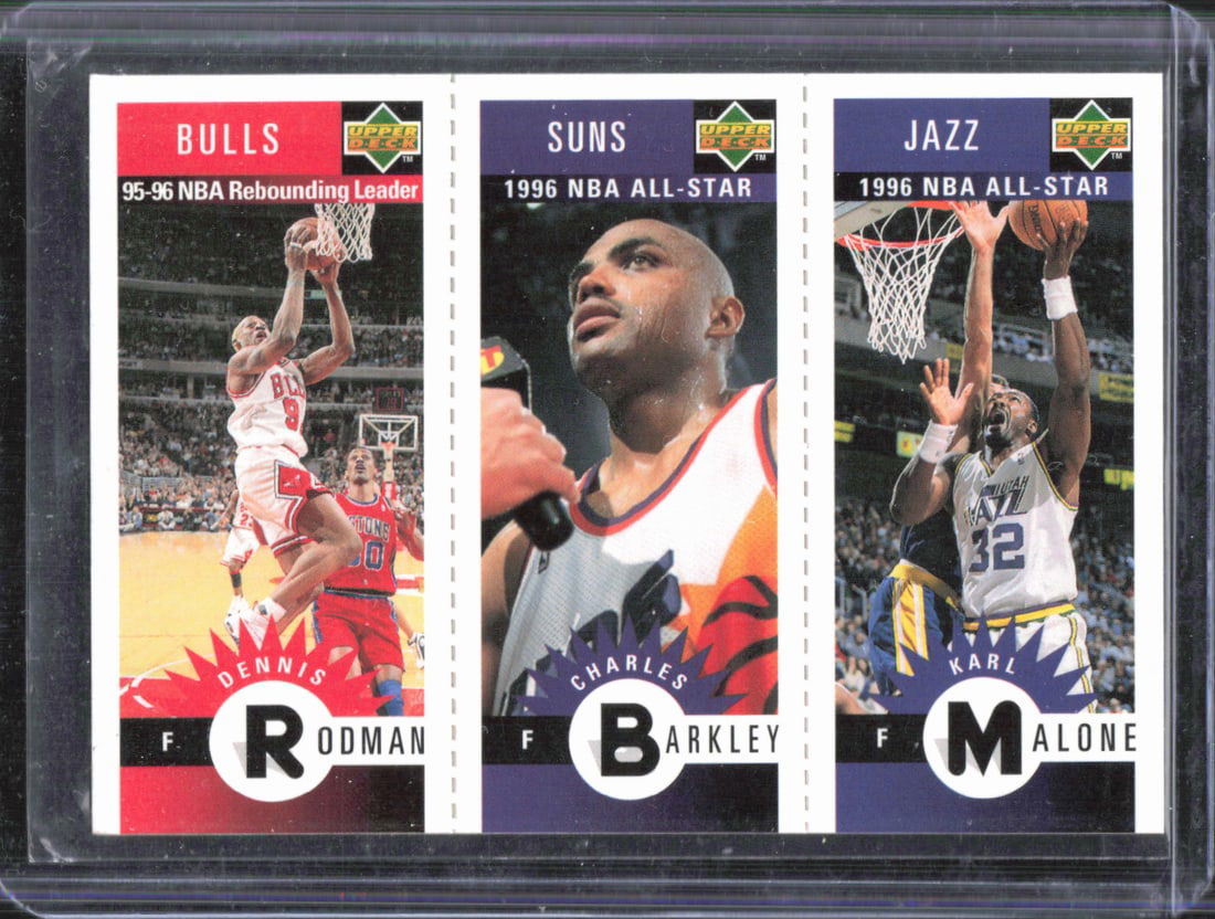 Dennis Rodman / Charles Barkley / Karl Malone Mini-Cards Panels Gold 1996-97 Collector's Choice #M14 (1 of 2)