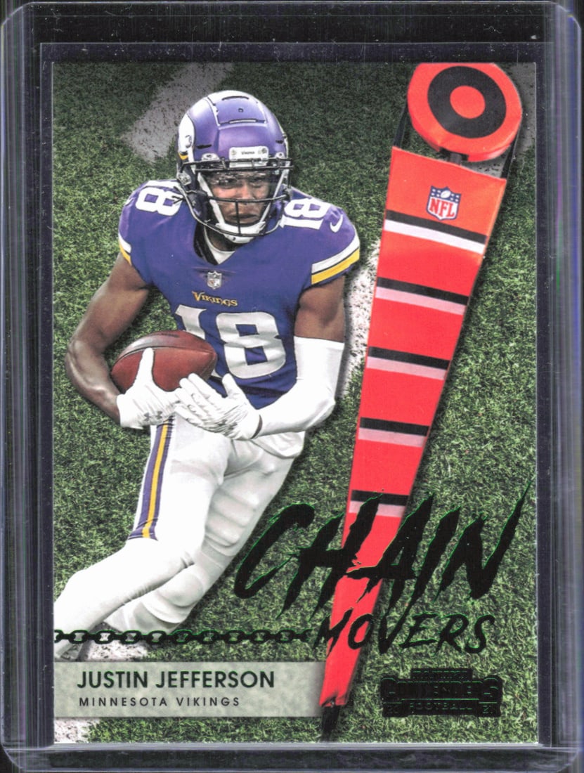 Justin Jefferson Chain Movers Emerald 2021 Panini Contenders #CM-JJE: Justin Jefferson Chain Movers Emerald 2021 Panini Contenders #CM-JJE