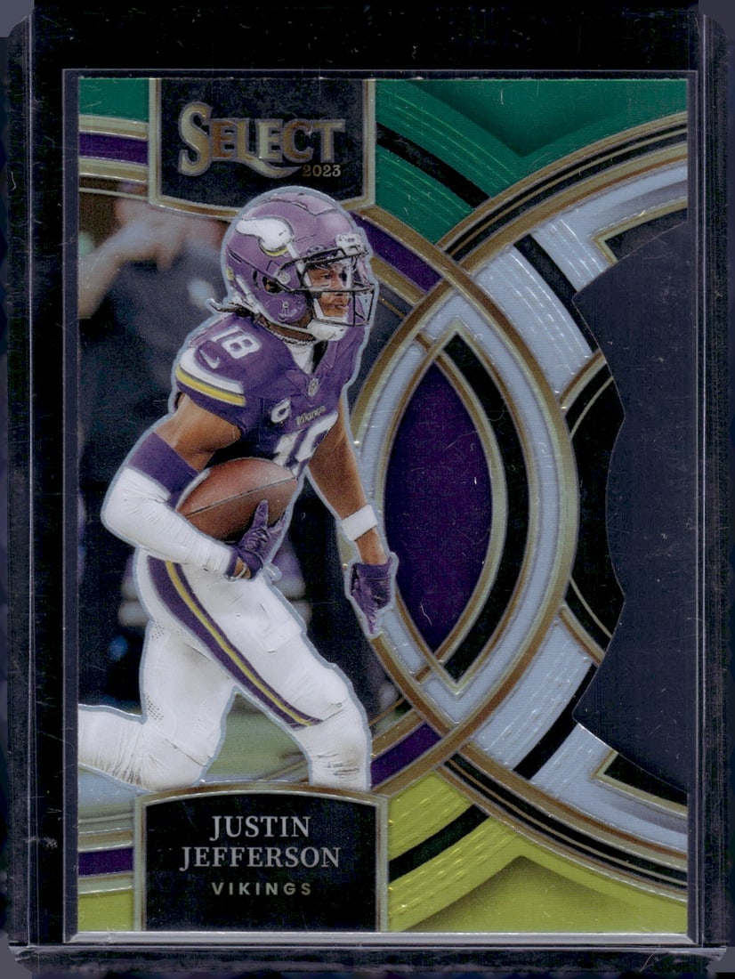 Justin Jefferson Green/Yellow Prizm Die Cut 2023 Panini Select #175: Justin Jefferson Green/Yellow Prizm Die Cut 2023 Panini Select #175