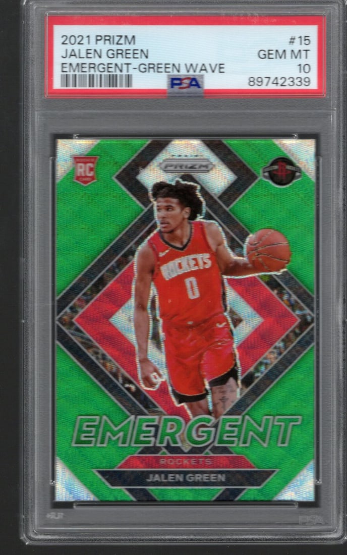 Jalen Green Emergent Green Wave Prizm RC 2021-22 Panini Prizm #15 PSA 10 GEM MINT (1 of 2)