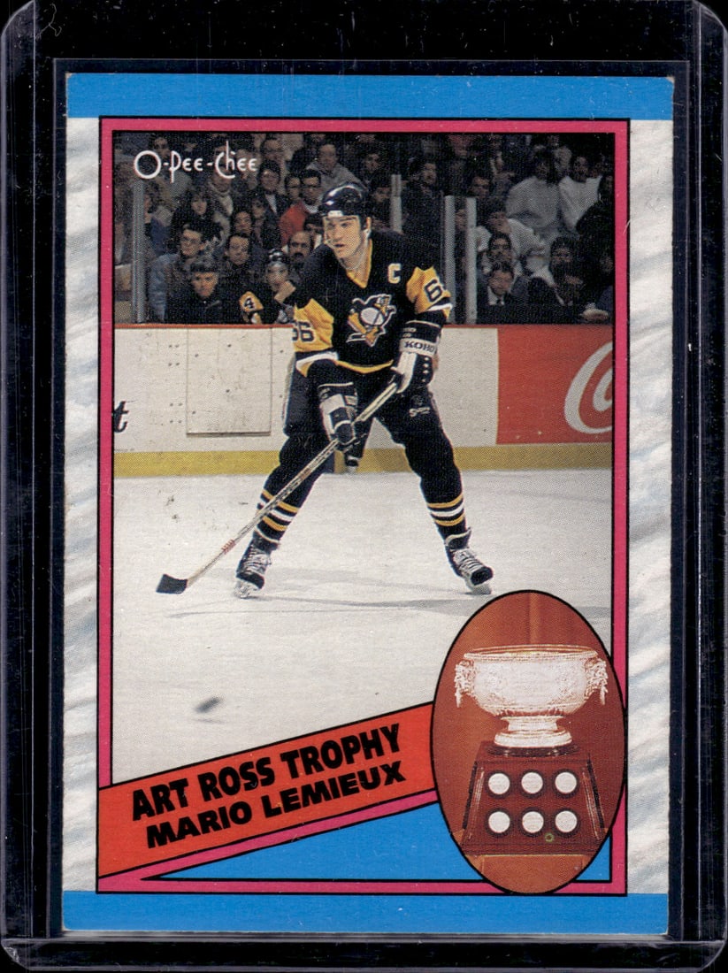 Mario Lemieux Art Ross Trophy 1989 O-Pee-Chee #319: Mario Lemieux Art Ross Trophy 1989 O-Pee-Chee #319