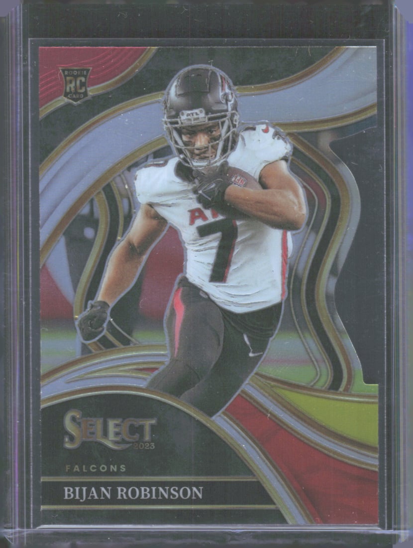 Bijan Robinson Red/Yellow Prizm Die Cut RC 2023 Panini Select #296: Bijan Robinson Red/Yellow Prizm Die Cut RC 2023 Panini Select #296