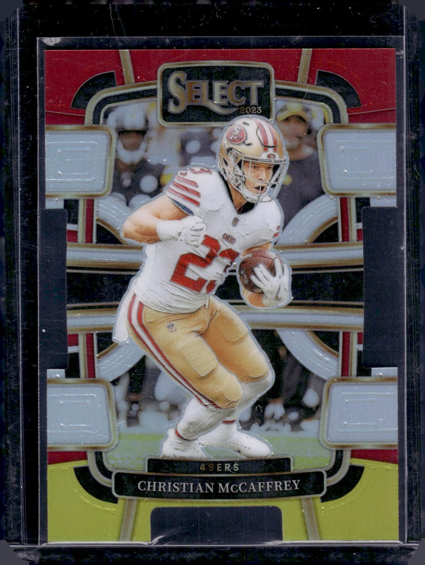 Christian McCaffrey Red/Yellow Prizm Die Cut 2023 Panini Select #88: Christian McCaffrey Red/Yellow Prizm Die Cut 2023 Panini Select #88