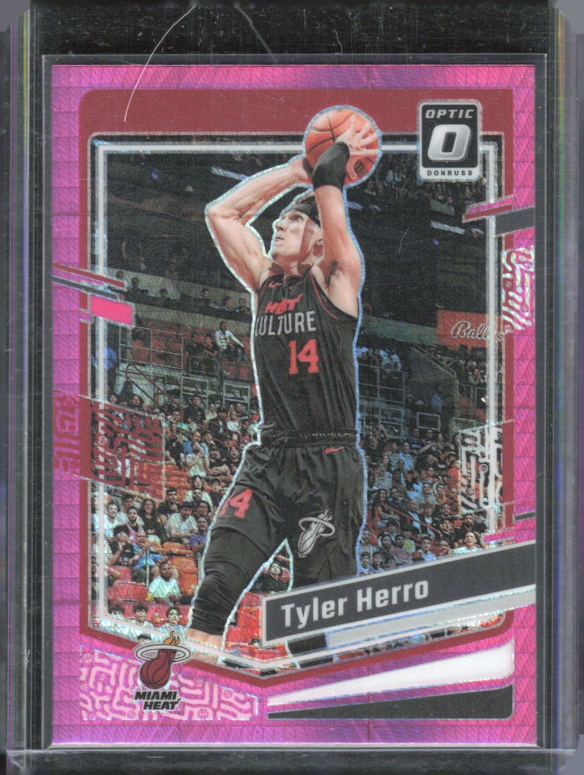Tyler Herro Holo Pink Hyper Prizm 2023-24 Donruss Optic #180 (1 of 2)