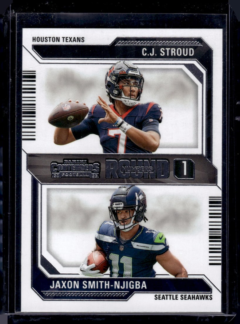 Cj Stroud/Jaxon Smith-Njgiba Round 1 Numbers Dual RC 2023 Panini Contenders #4: Cj Stroud/Jaxon Smith-Njgiba Round 1 Numbers Dual RC 2023 Panini Contenders #4