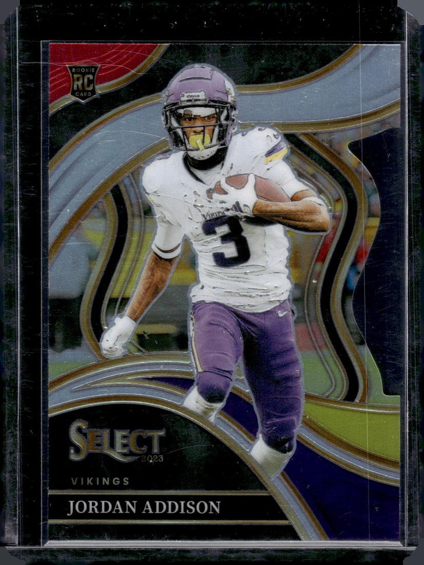 Jordan Addison Red/Yellow Prizm Die Cut RC 2023 Panini Select #254: Jordan Addison Red/Yellow Prizm Die Cut RC 2023 Panini Select #254