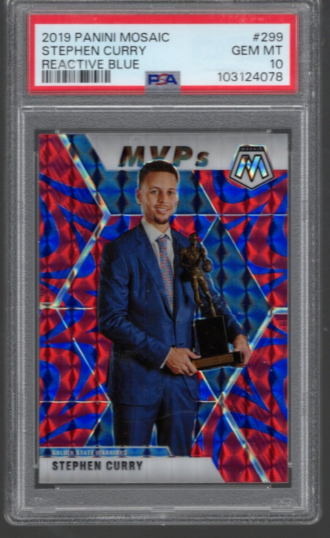 Stephen Curry Reactive Blue Prizm MVPs 2019-20 Panini Mosaic #299 PSA 10 GEM MINT (1 of 2)