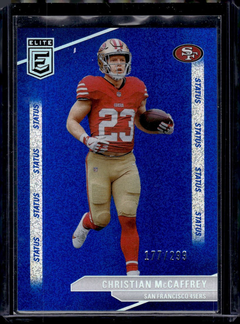 Christian McCaffrey Status Blue /299 2024 Donruss Elite #97 (1 of 2)