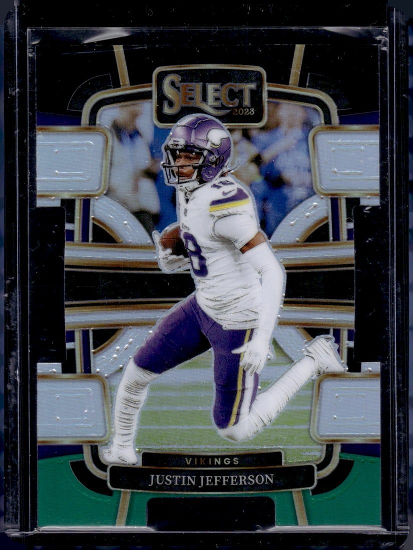Justin Jefferson Black/Green Prizm Die Cut 2023 Panini Select #65: Justin Jefferson Black/Green Prizm Die Cut 2023 Panini Select #65