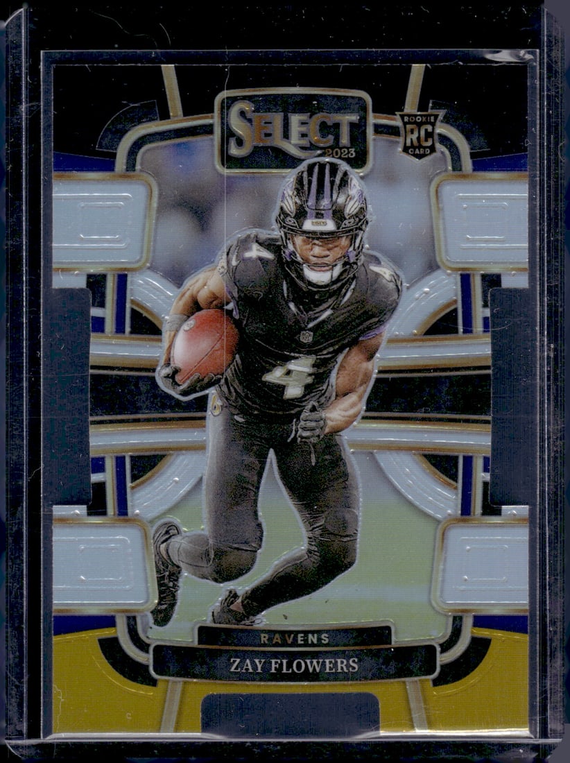 Zay Flowers Black/Gold Prizm Die Cut RC 2023 Panini Select #8: Zay Flowers Black/Gold Prizm Die Cut RC 2023 Panini Select #8