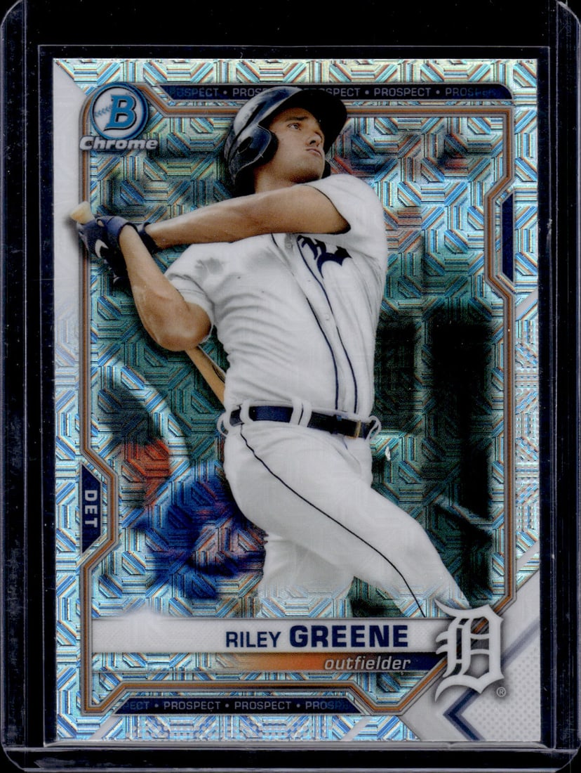 Riley Greene Mojo Refractor Prospects 2021 Bowman Chrome #BCP-4: Riley Greene Mojo Refractor Prospects 2021 Bowman Chrome #BCP-4