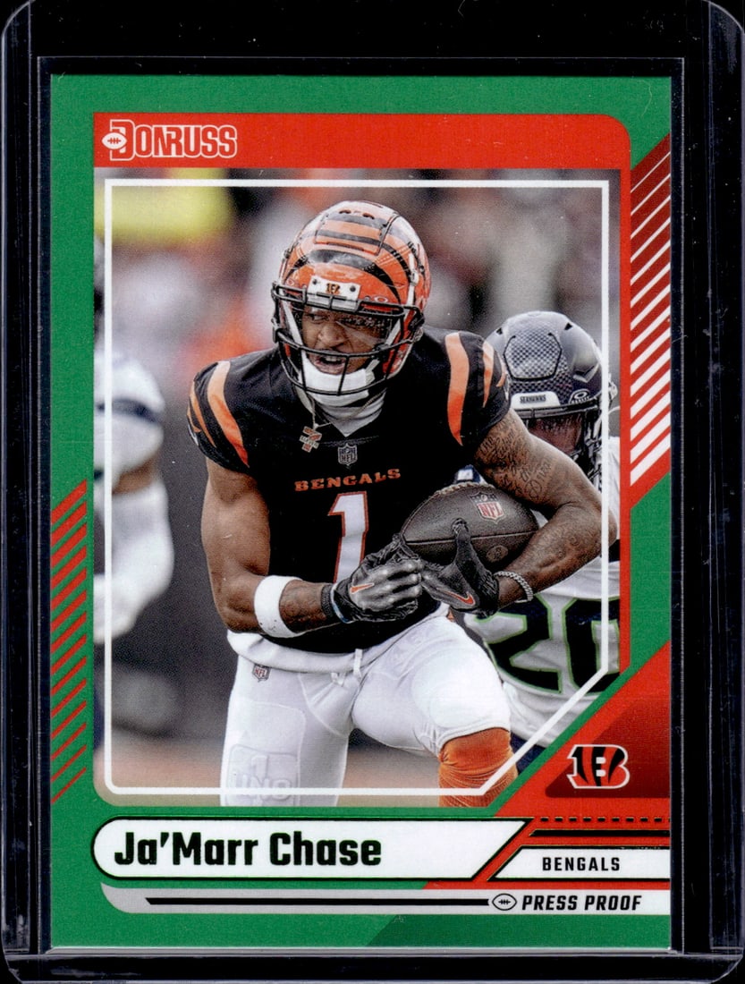 Ja'Marr Chase Green Press Proof 2024 Panini Donruss #95: Ja'Marr Chase Green Press Proof 2024 Panini Donruss #95