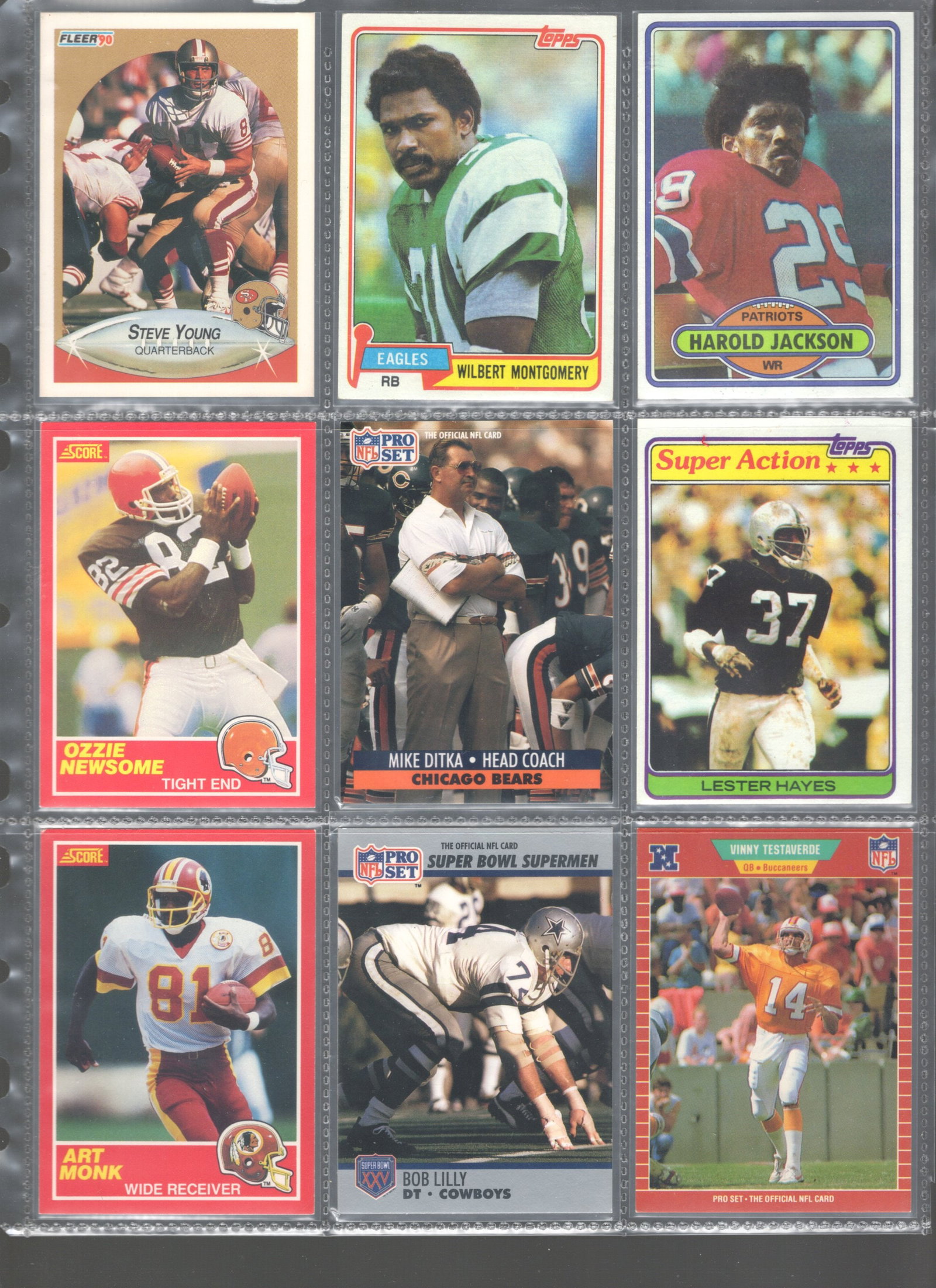 9 Vintage Football Cards - Steve Young, Mike Ditka, Bob Lilly, Art Monk: 9 Vintage Football Cards - Steve Young, Mike Ditka, Bob Lilly, Art Monk