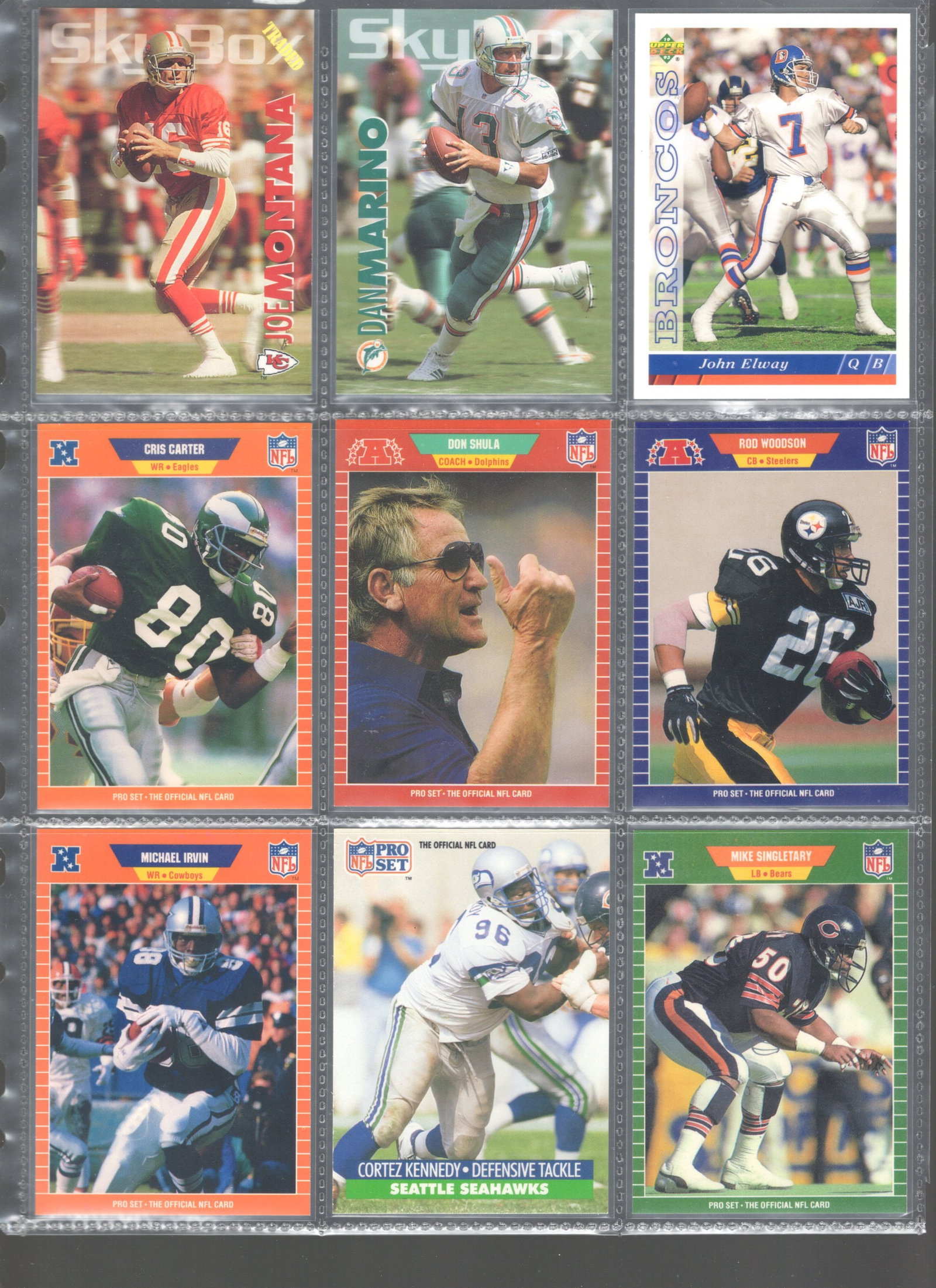9 Vintage Football Cards - Joe Montana, Dan Marino, Rod Woodson: 9 Vintage Football Cards - Joe Montana, Dan Marino, Rod Woodson