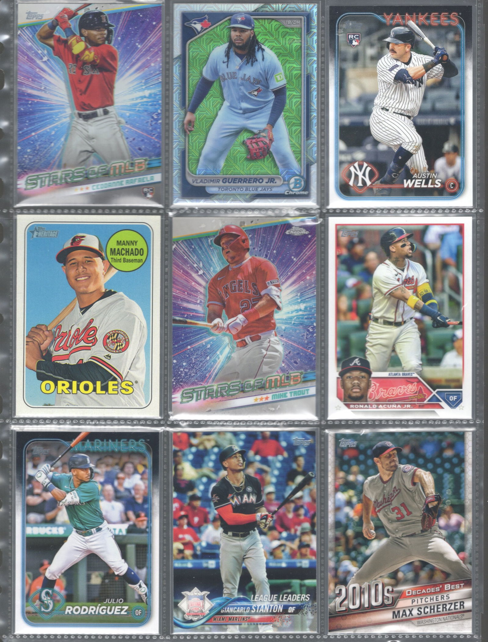 9 Topps Baseball Cards Including Rookies: Austin Wells RC, Ceddanne Rafaela RC Baseball Card: 9 Topps Baseball Cards Including Rookies: Austin Wells RC, Ceddanne Rafaela RC, Mike Trout, Vladimir Guerrero, Jr. Mojo