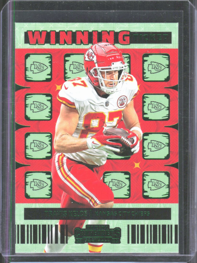 Travis Kelce Winning Ticket Emerald 2022 Panini Contenders #WT-TKE Football Card: Travis Kelce Winning Ticket Emerald 2022 Panini Contenders #WT-TKE