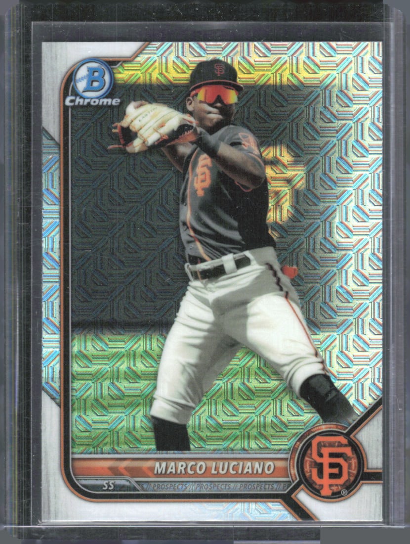 Marco Luciano Chrome Prospects Mojo Refractors 2022 Bowman #BCP-7 Baseball Card: Marco Luciano Chrome Prospects Mojo Refractors 2022 Bowman #BCP-7