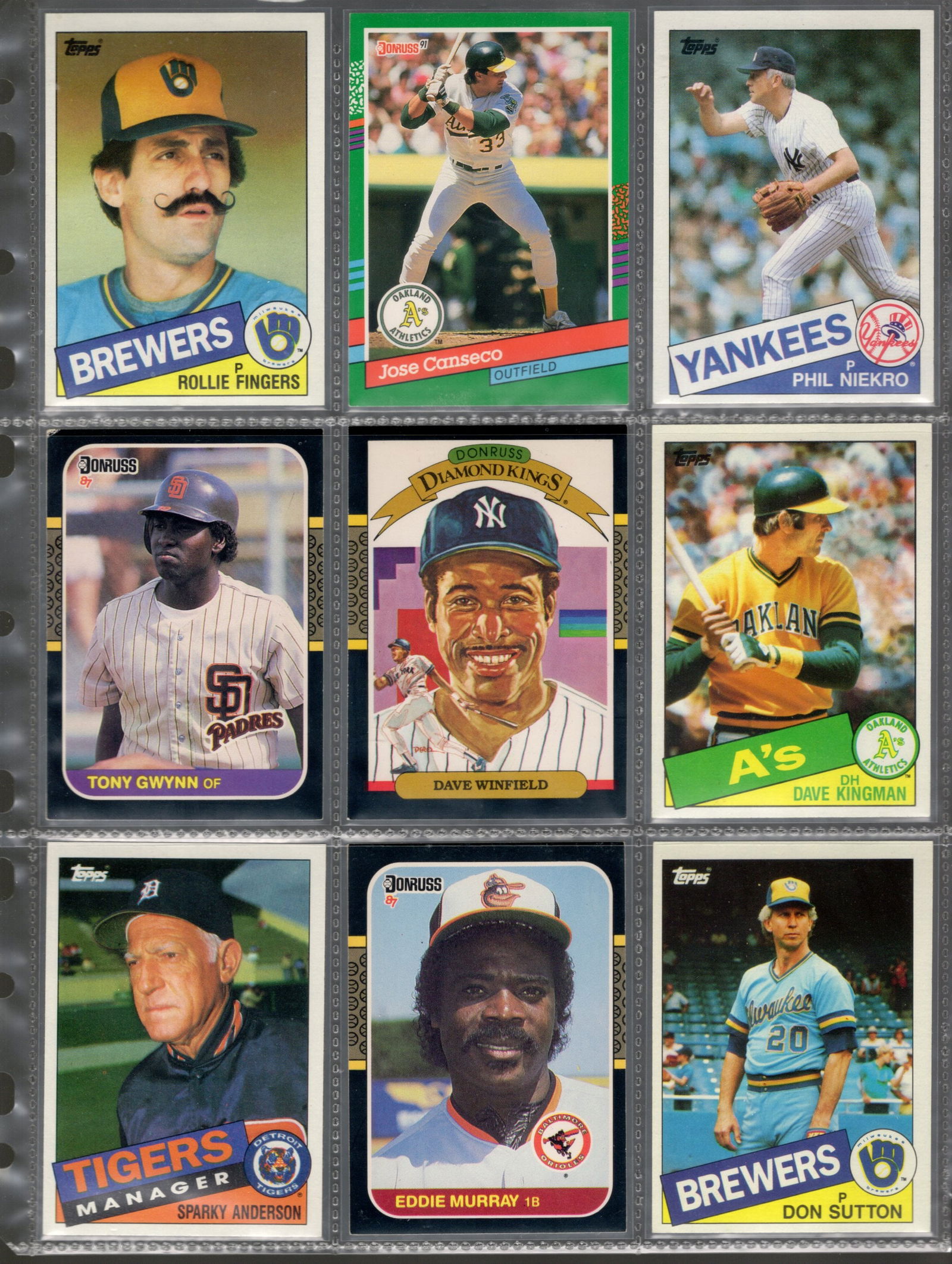 Lot of 9 1980s & 1990s Baseball Cards Fingers, Canseco, Niekro, and more (1 of 2)