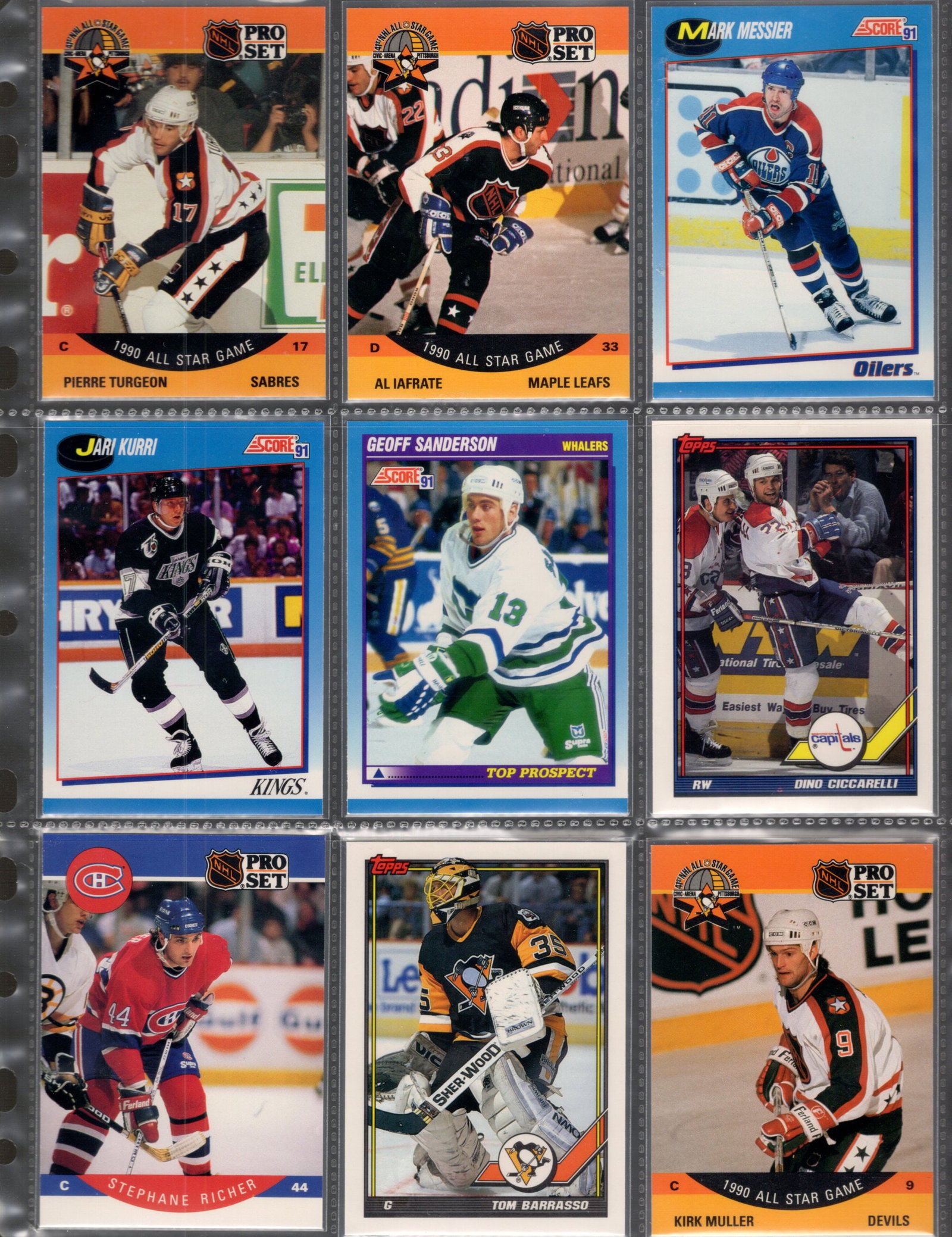 9 Vintage Hockey Cards: Mark Messier, Jari Kurri, Tom Borasso, Stephaen Richer, Pierre Turgeon: 9 Vintage Hockey Cards: Mark Messier, Jari Kurri, Tom Borasso, Stephaen Richer, Pierre Turgeon