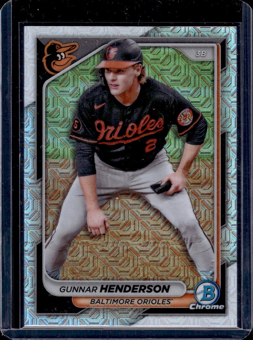 Gunnar Henderson Mojo Refractor 2024 Bowman Chrome #49 Baseball Card: Gunnar Henderson Mojo Refractor 2024 Bowman Chrome #49 Baseball Card