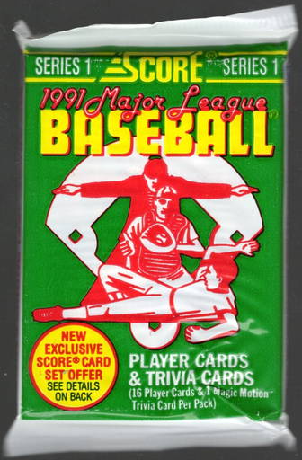 Score baseball Card 1991 series 1 16 card pack x 2 (JAS) Score baseball Card 1991 series 1 16 card pack x 2 (JAS)