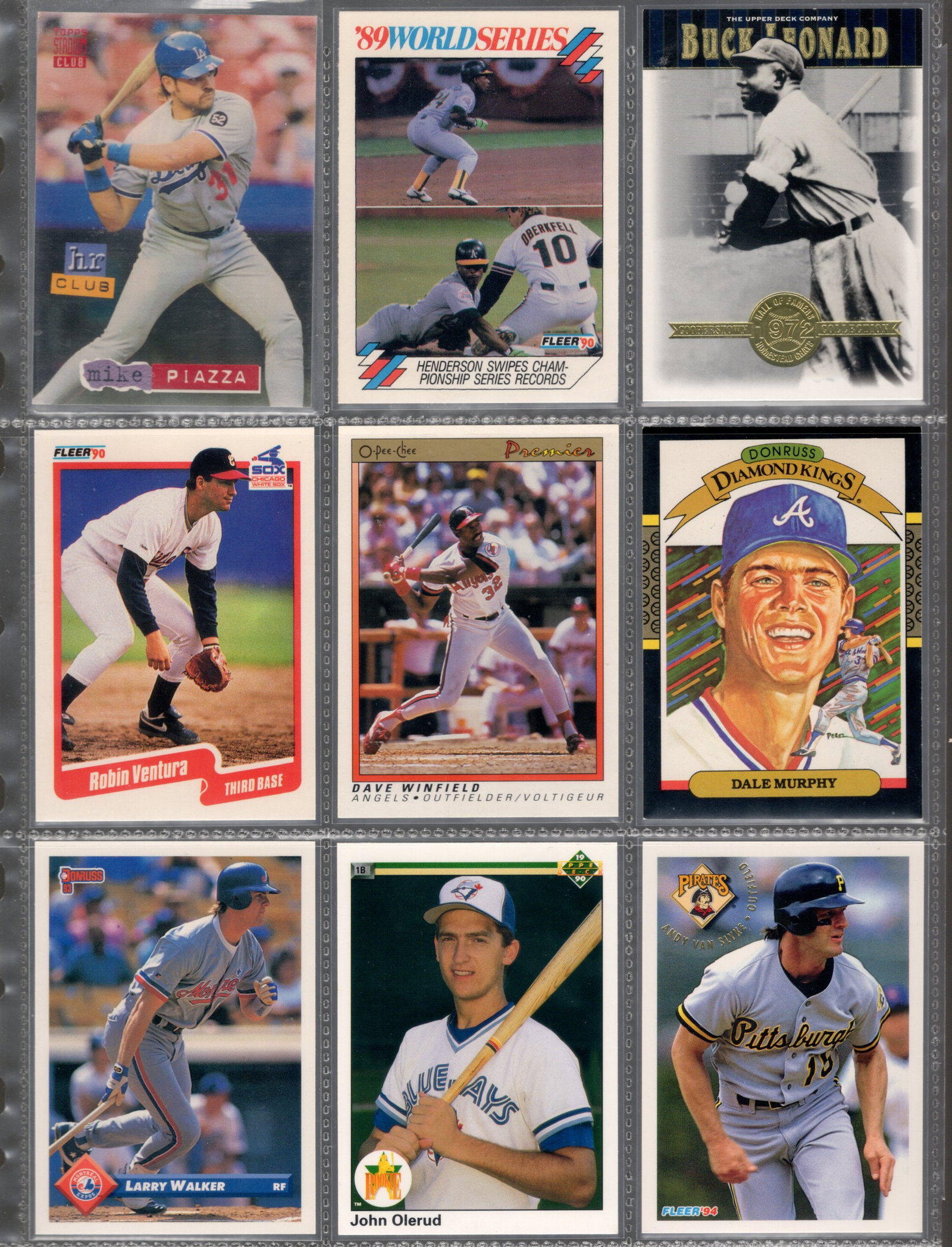 9 Vintage Baseball cards: Rickey Henderson World Series, Dale Murphy, Mike Piazza, Sports Card (1 of 2)
